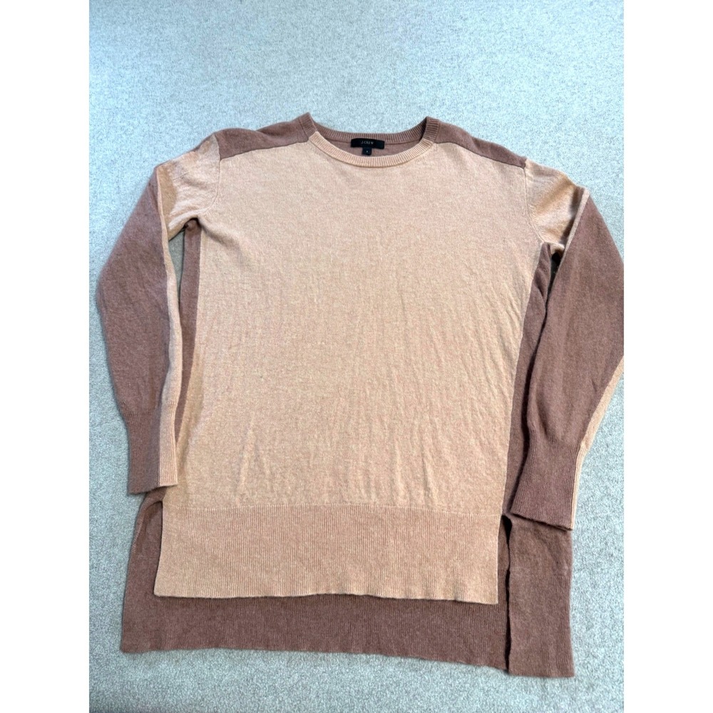 J Crew Sweater Womens Small Colorblock Tan Brown Long Sleeve Crewneck Knit